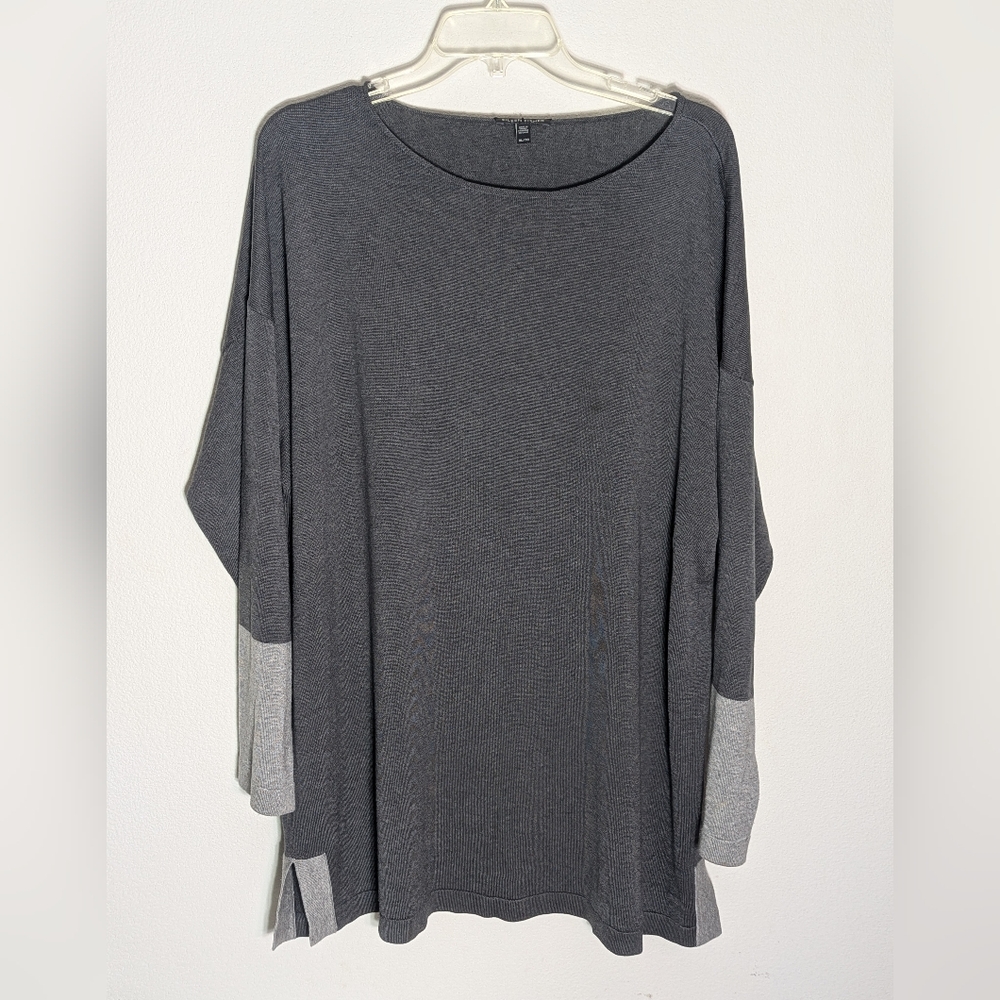 Eileen Fisher Women's Sweater Colorblock Quiet Luxury Silk Organic Cotton XL